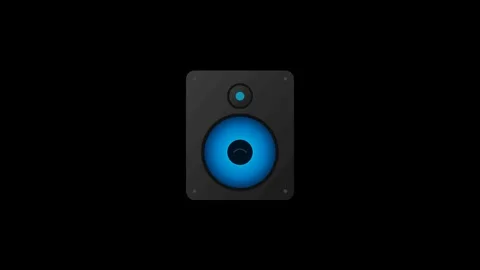 A high-fidelity 2D speaker icon with a dark gray cabinet and a vibrant blue.. Stock-Footage 346202446