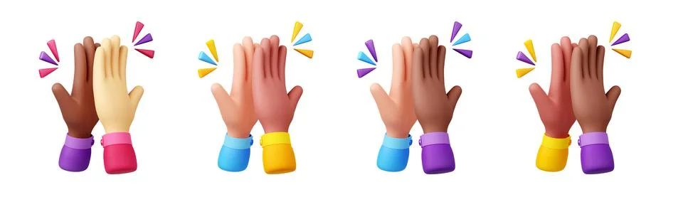 High five 3d render multiracial hands gesture Stock Illustration