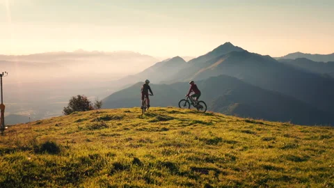 High five after mountain biking Stock Footage 154664089