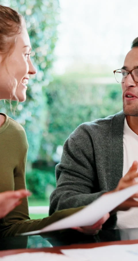 High five, couple and paperwork in home for finance, budget goal or credit score Stock Footage 341401468
