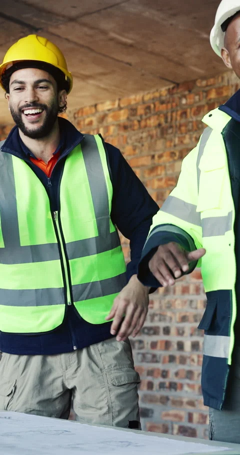 High five, men and construction workers on site with achievement for building, Stock Footage 337021931