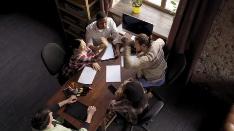 High Five Of Multi-Racial Colleagues Freelancers Stock Footage 126124566