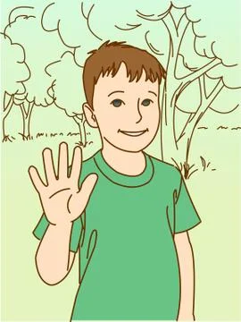High five! A smiling boy shows an open palm. Stock Illustration