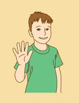 High five! A smiling boy shows an open palm. Stock Illustration