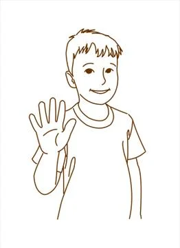 High five! A smiling boy shows an open palm. Stock Illustration
