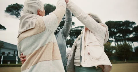 High five, support and group of senior friends together for celebration, success Stock Footage 246750223