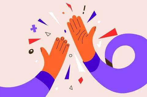 High five vector illustration background. Teamwork success, partnership and.. Illustrazione stock