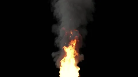 A high flame on a black background emits gray smoke. Video stock 170382859