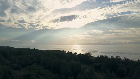 High flight up at dawn in the ocean, amazing landscape. Video stock 79355979