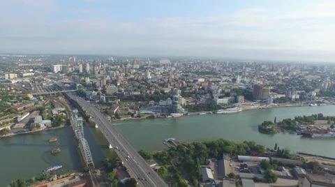 High flight down over bridge in Rostov-on-Don Stock-Footage 56929945