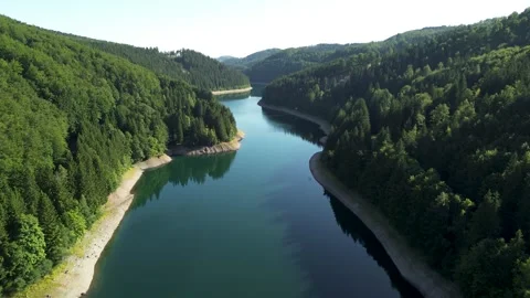High flight over beautiful blue water river Video stock 318643518