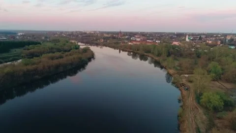 High flight over the river by the setting sun. Stock Footage 151012293
