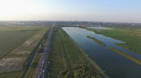 High flight over road and lakes in Rostov-on-Don Vídeos de archivo 56929440