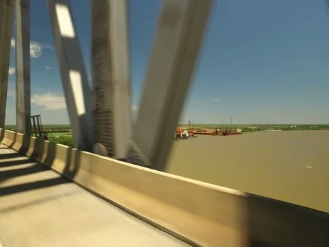 High flood water of springtime floods flooding with industry mississippi river Stock Footage 76424406