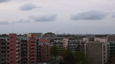 High floor city view over Oberhausen with steelworks Stock Footage 331845350