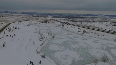 High Fly Over Winter Frozen Lake 1080 Stock Footage 75333547