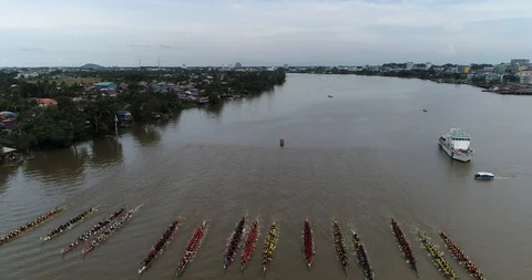 High flying drone view during regatta festival Stock Footage 99324216