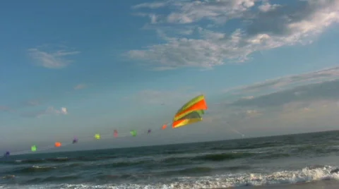 A high flying kite soars in the sky at the beach. Version 3 of 3. Stock Footage 293594