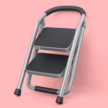 High folding ladder with steps for garden and repair work on pink background. Stock Illustration