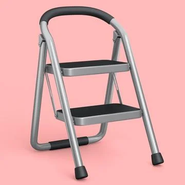 High folding ladder with steps for garden and repair work on pink background. Stock Illustration