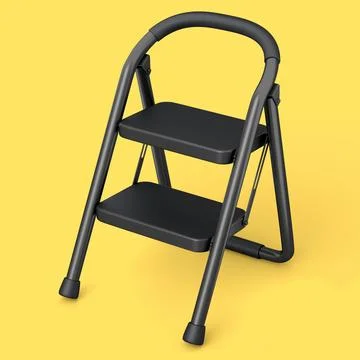 High folding ladder with steps for garden and repair work on yellow backgroun Stock Illustration