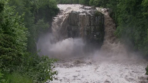 High Force Waterfall in Flood Conditions, Teesdale, County Durham UK Video stock 114622786