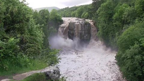 High Force Waterfall in Flood, Teesdale, County Durham UK Stock Footage 114621280