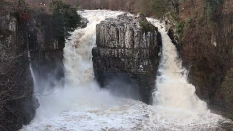 High Force Waterfall in Flood, Teesdale, County Durham, UK Stock Footage 296809103
