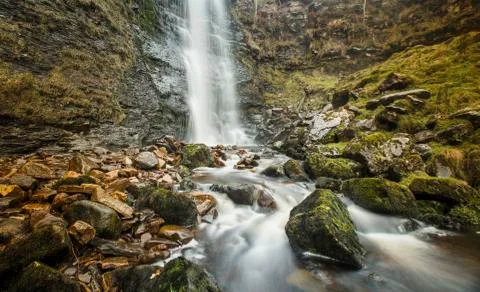 High Force Waterfall (Force Gill) on the slopes of Whernside, Whernside, Nort Stock Photos