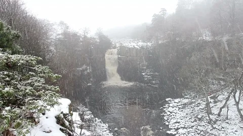 High Force Waterfall in Winter Teesdale County Durham UK Video stock 114895230
