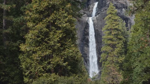 High frame rate close up clip of lower yosemite falls on a winter day Stock Footage 137088228