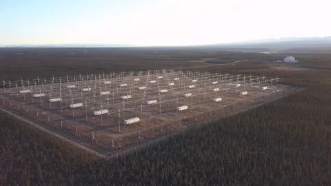 High Frequency Active Auroral Research Program (HAARP) wide aerial pan. Stock Footage 118679612