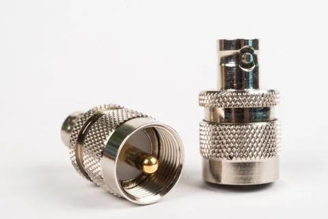 High frequency connectors component with a shiny copper nickel plating coveri Stock Photos