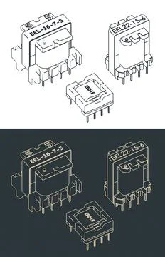 High-frequency pulse transformers isometric drawings Stock Illustration