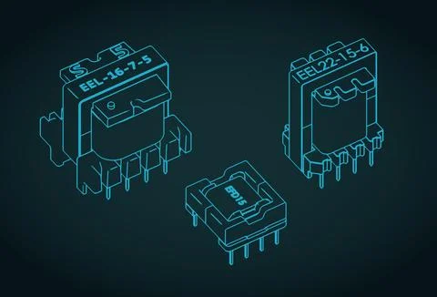 High-frequency pulse transformers isometric blueprints Stock Illustration