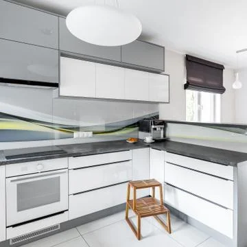 High gloss white kitchen Stock Photos
