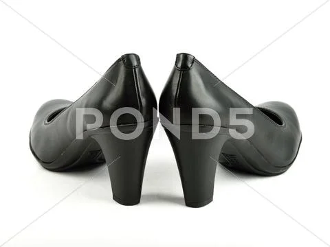 High heel black leather shoe Stock Photos