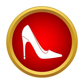 High heel pump silhouette on red button icon Stock Illustration