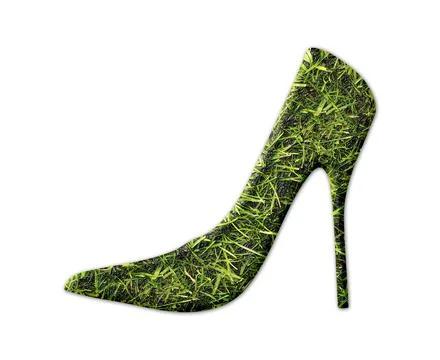 High heel shape with grass texture isolated on a white background Stock Illustration