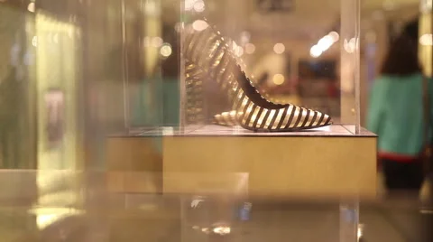 High heel shoe on display in store Stock Footage 40483902