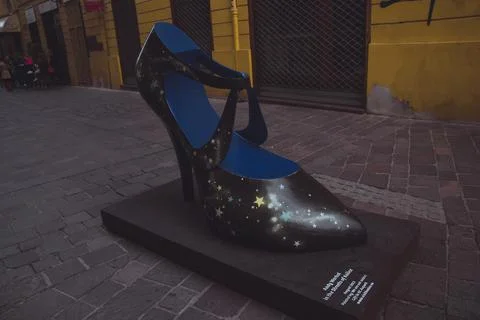 High-heel shoe is honor the memory of Andy Warhol in Kosice Stock Photos