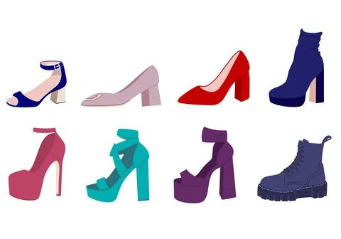 High-heeled shoes set. Flat vector illustration. Women's High-Heeled Shoes Stock Illustration