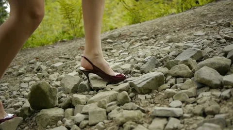 High heels hiking Stock Footage