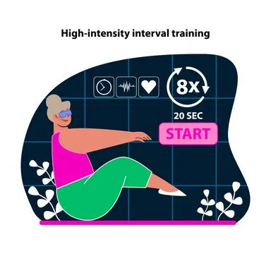 High-intensity interval training in VR. Engage in pulse-racing workouts with Stock Illustration
