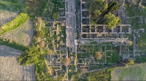 High landing copter on the base of antic column. The Holy Road near the Apollo Video stock 61203941