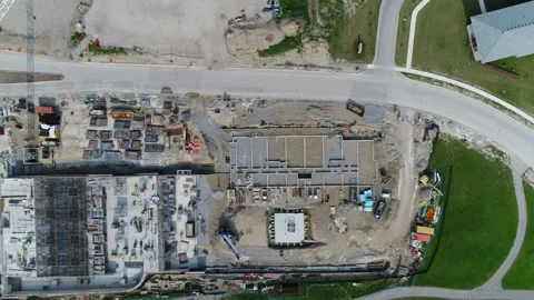High Level Aerial Over Construction Site Apartment Building Complex With Par Stock Footage 250417675