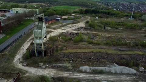 High-Level Aerial Pass Around Disused Coke Hopper at Former Monckton Coke Works Stock Footage 308720124
