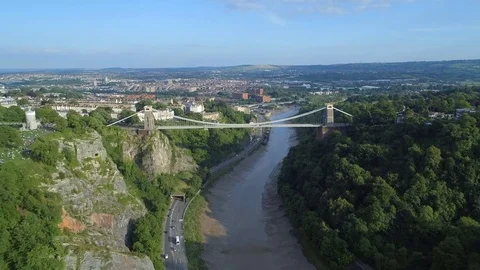 High Level Aerial View of Clifton Suspension Bridge and Bristol City Stock Footage 78655812