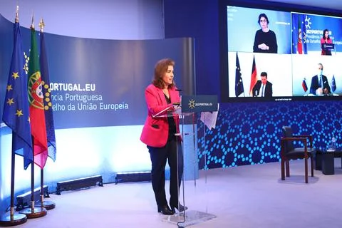 High-level Conference on the Future of Work, Lisbon, Portugal - 09 Mar 2021 Stock Photos