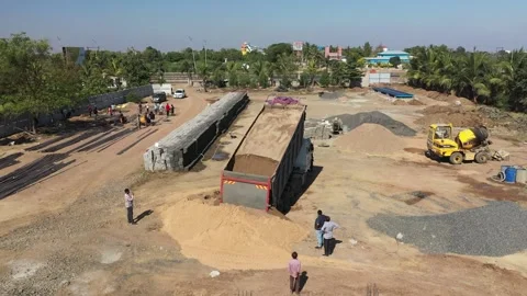 High Level Drone View of Construction Site Activity with Dump Truck. Video stock 339097734